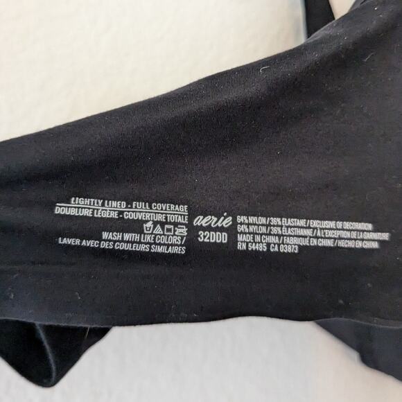 AERIE Full Coverage Lined Satin Underwire Bra Cross Back Racerback Black 32DDD - Picture 5 of 5